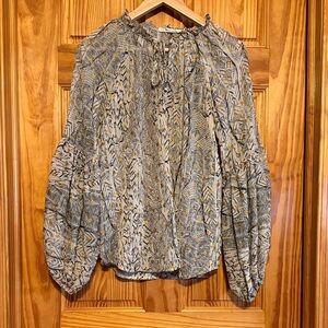 Lovestitch Bell Sleeve Blouse Patterned with Gold Highlights